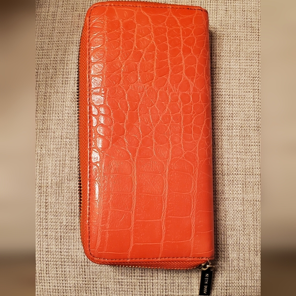 Anne Klein zippered wallet, orange with gold zippers and embellishment lock. - Picture 13 of 15